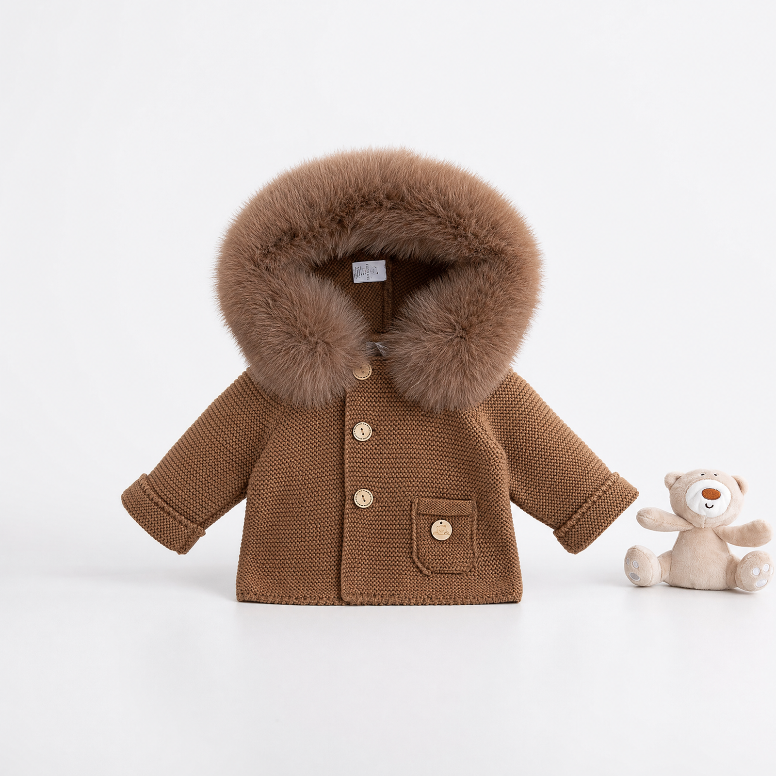PANGASA BABY -TRENKA LUXURY CHOCOLATE-Abrigo de Punto con Capucha y Pelo