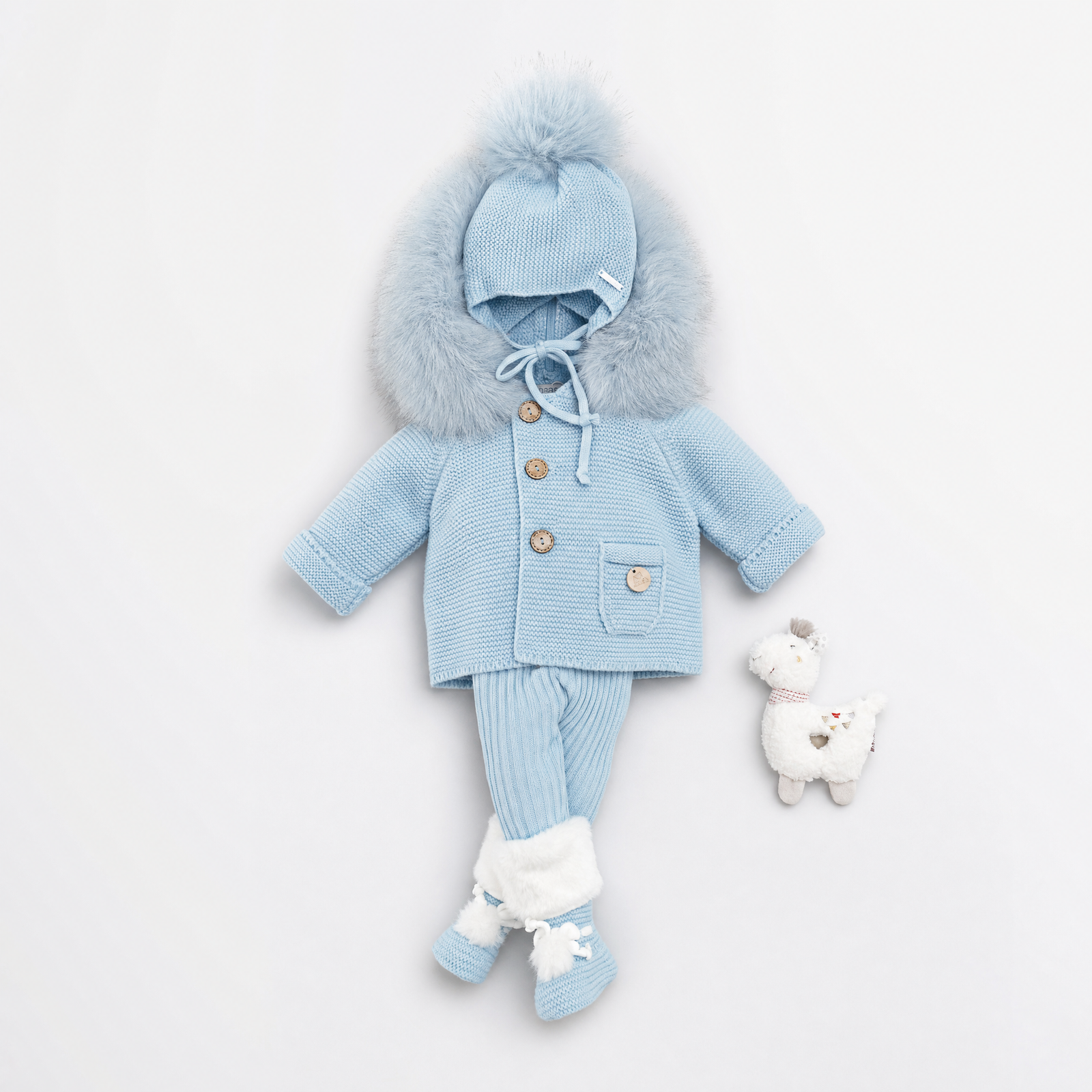 PANGASA BABY -TRENKA LUXURY CELESTE-Abrigo de Punto con Capucha y Pelo