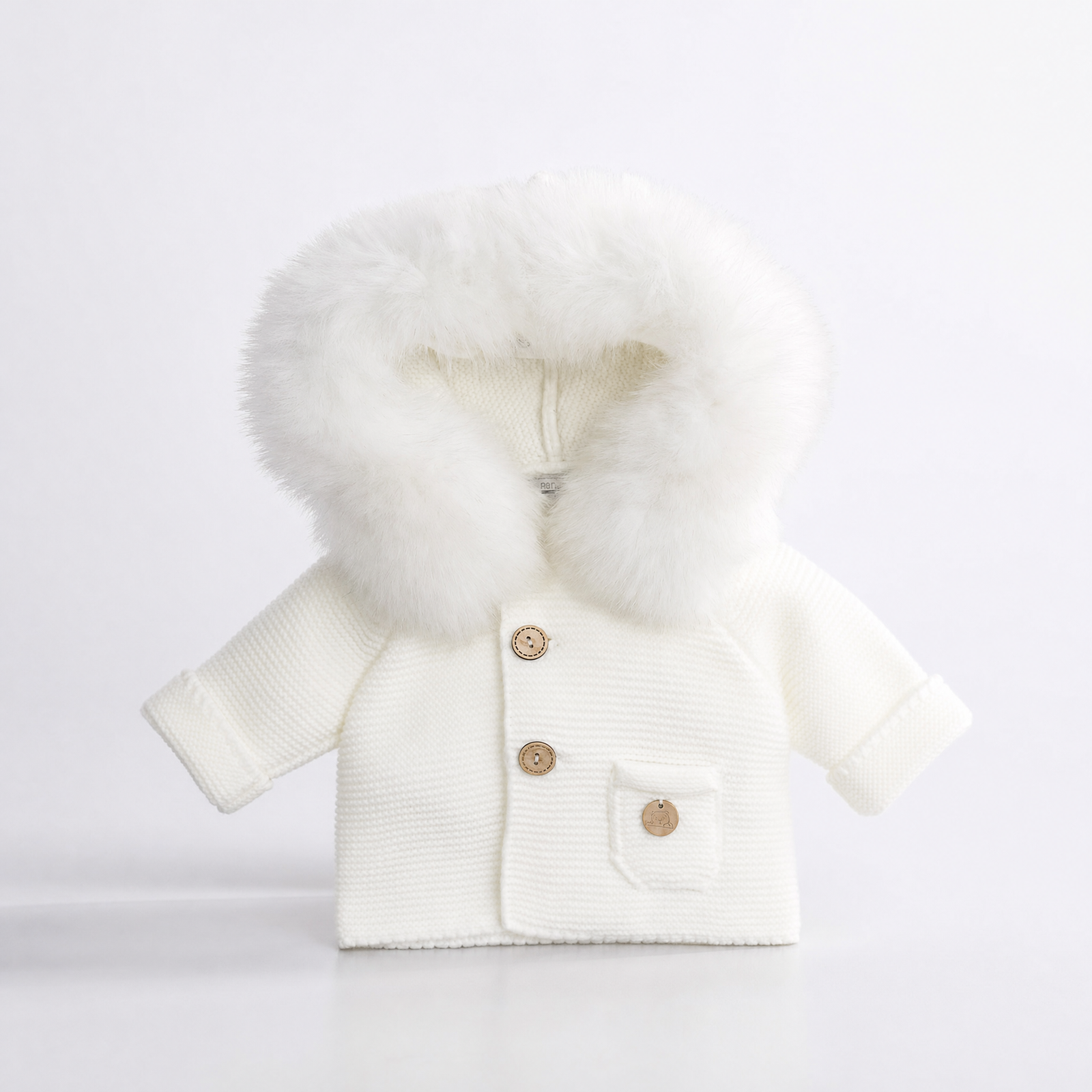 PANGASA BABY -TRENKA LUXURY MARFIL-Abrigo de Punto con Capucha y Pelo