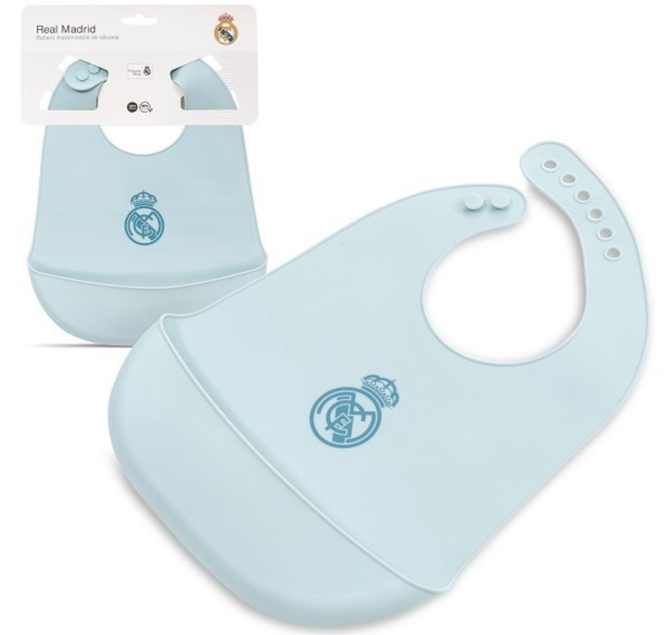 Babero Real Madrid Silicona | Oficial, Antibacteriano y BPA Free Azul