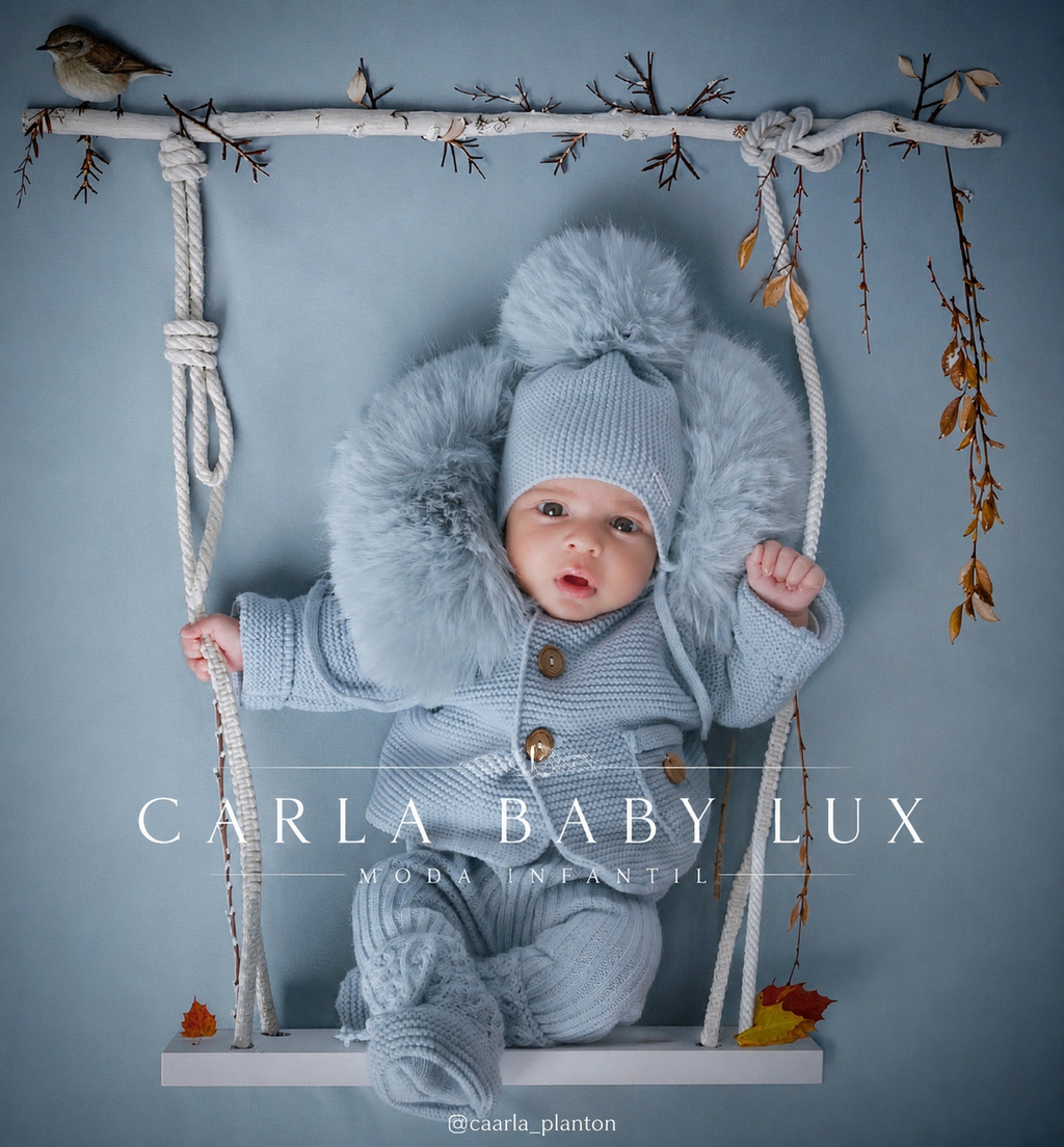 PANGASA BABY -TRENKA LUXURY CELESTE-Abrigo de Punto con Capucha y Pelo