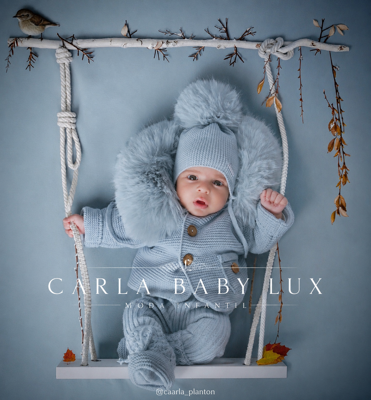 PANGASA BABY -TRENKA LUXURY CELESTE-Abrigo de Punto con Capucha y Pelo