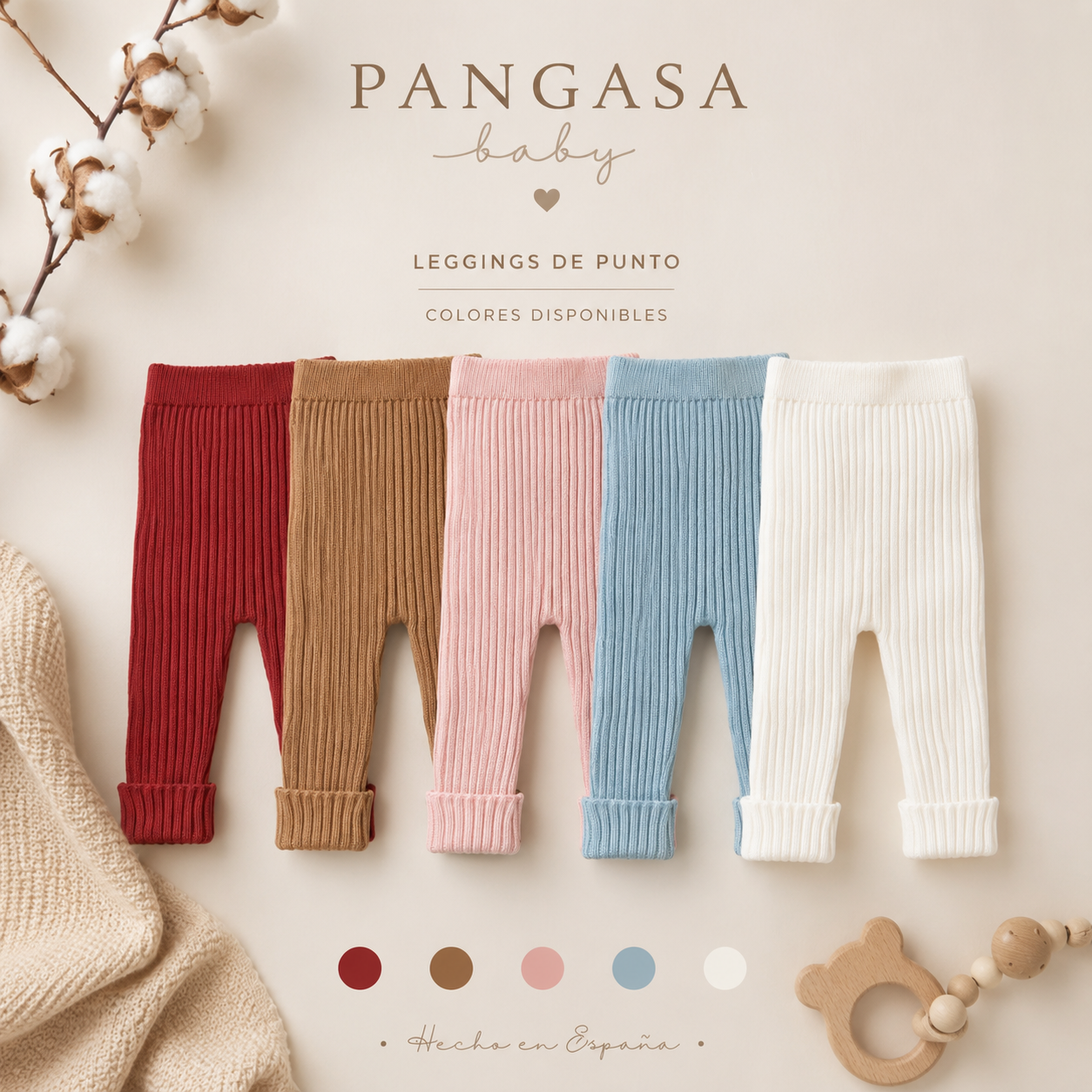 Leggins de pangasa baby en 4 colores disponibles en Carla baby lux desde 3 meses hasta 24 meses 