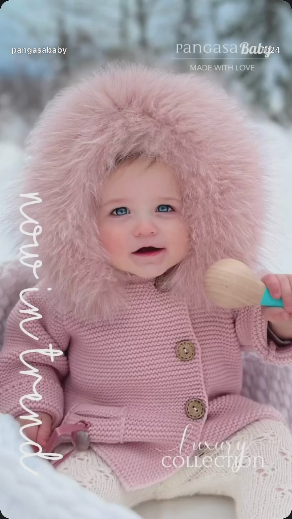 PANGASA BABY -TRENKA LUXURY ROSA-Abrigo de Punto con Capucha y Pelo
